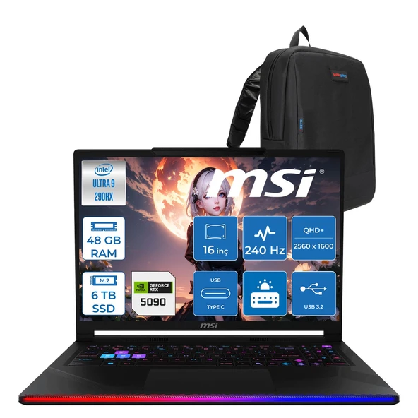 Msi Raider 16 Max Hx OLED B2WJ-022TR Intel Core Ultra 9 290HX Plus 48GB Ddr5 6tb SSD Rtx 5090 24GB 175W Freedos 16” Qhd+ (2560X1600) 240Hz Oyuncu Bilgisayarı 022TRF09 + Zetta Çanta ürün görseli 1