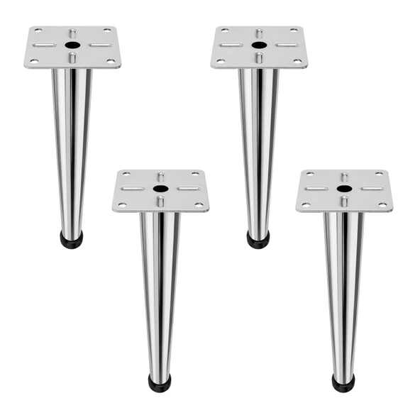 (4 Adet) Omaks 18 cm Metal Krom Düz Mobilya Sehpa Kanepe Ayağı Montaj Vidaları Dahil Ayak ürün görseli 1