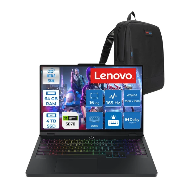Lenovo Legion Pro 5 16IAX10 Intel Ultra 9 275HX 64GB 4tb SSD 8GB/RTX5070/115W 16" Wqxga (2560X1600) OLED 1100NITS 165Hz Wi-Fi7+Bt 5.4 WIN11PRO Gaming Bilgisayar L83F300B2CKP24 + Zettaçanta ürün görseli 1