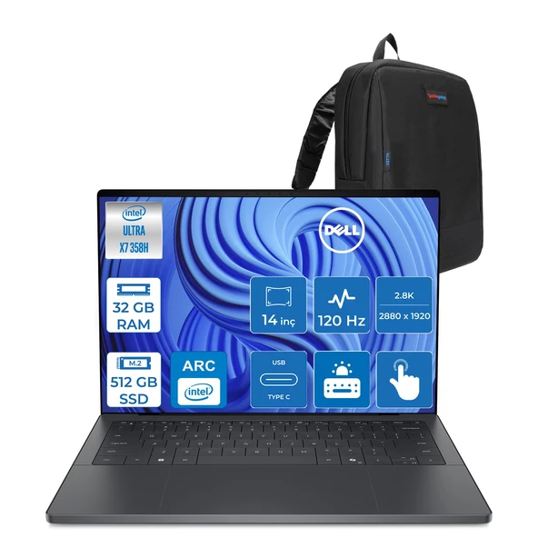 Dell Xps 14 Core Ultra X7 358H 32GB 512GB SSD Intel Arc B390 Gpu 14" 2.8k 2880X1920 OLED 120Hz Wi-Fi7  Freedos Dokunmatik Kurumsal Bilgisayar DATUX7321WF09 + Zettaçanta ürün görseli 1