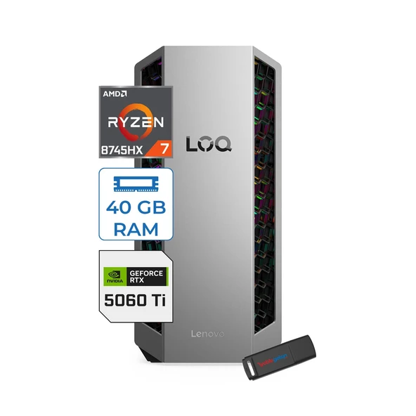 Lenovo Loq Tower 26ADR10 Amd Ryzen 7 8745HX 5.1 Ghz 40GB Ddr5 1tb SSD Geforce RTX5060 Ti 8gb Freedos Masaüstü Oyuncu Bilgisayarı L91DF006LTRF20 + Zetta Bellek ürün görseli 1
