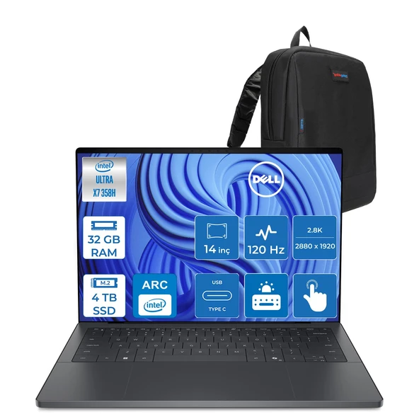 Dell Xps 14 Core Ultra X7 358H 32GB 4tb SSD Intel Arc B390 Gpu 14" 2.8k 2880X1920 OLED 120Hz Wi-Fi7  Windows 11 Pro Dokunmatik Kurumsal Bilgisayar DATUX7321WP12 + Zettaçanta ürün görseli 1