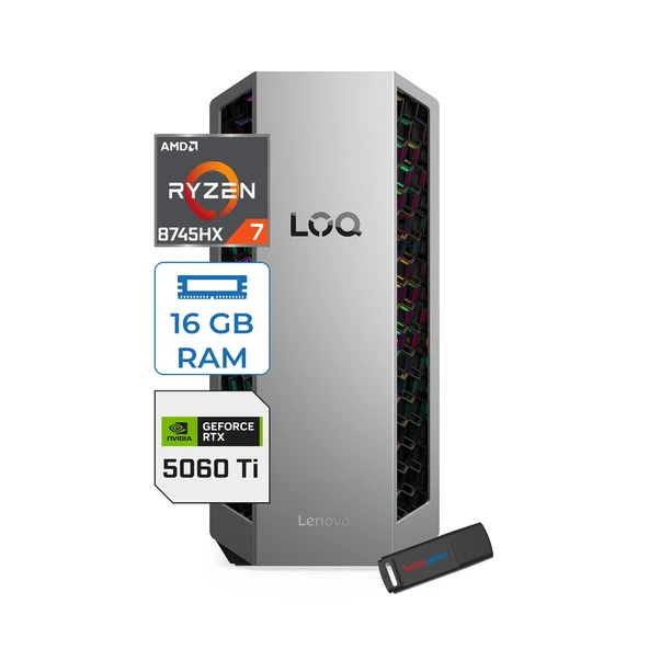 Lenovo Loq Tower 26ADR10 Amd Ryzen 7 8745HX 5.1 Ghz 16GB Ddr5 512GB SSD Geforce RTX5060 Ti 8gb Freedos Masaüstü Oyuncu Bilgisayarı L91DF006LTRF01 + Zetta Bellek ürün görseli 1