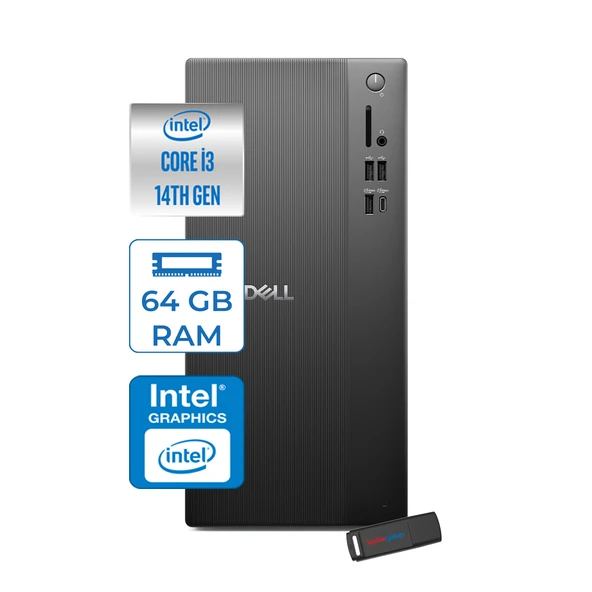 Dell Tower ECT1250 Intel Core I3 14100 64GB Ddr5 512GB SSD UHD Graphics 730 WIN11HOME Kurumsal Masaüstü Bilgisayar 3ECT125014H21 + Zettausb ürün görseli 1