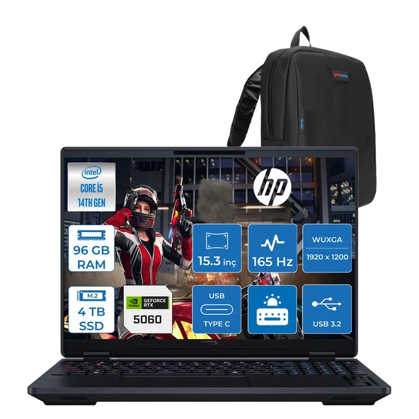 Hp Hyperx Omen 15-GA0004NT Intel Core I5 14450HX 96GB Ddr5 4tb SSD Geforce RTX5060 8gb Freedos 15.3" Wuxga (1920X1200) IPS 300NITS 165Hz Oyuncu Bilgisayarı HOD2TT1EAF46 + Zetta Çanta ürün görseli 1