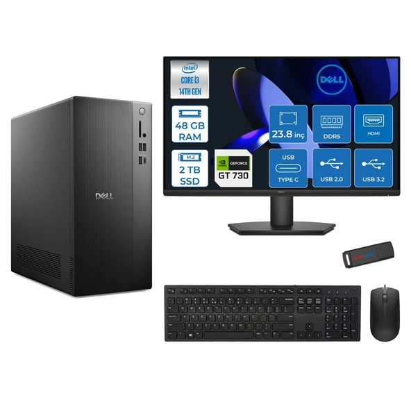 Dell Tower ECT1250 Intel Core I3 14100 48GB Ddr5 2tb SSD 2GB/GT730 23.8" Mon WIN11PRO Kurumsal Masaüstü Bilgisayar 7303ECT125014M23P19 + Zettausb ürün görseli 1