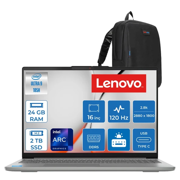 Lenovo Ideapad Slim 5 16IMH10 Intel® Core™ Ultra 9 185H 24GB Ddr5 2tb SSD Intel® Arc™ Graphics 16" 2.8k (2880X1800) OLED 500NITS 100% Dcı-P3, 120Hz Freedos Bilgisayar 83V70057TRF09+ZETTAÇANTA ürün görseli 1