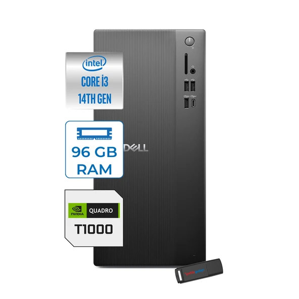 Dell Tower ECT1250 Intel Core I3 14100 96GB Ddr5 1tb SSD 4GB/T1000 WIN11PRO Kurumsal Masaüstü Bilgisayar T1003ECT125014P26 + Zettausb ürün görseli 1