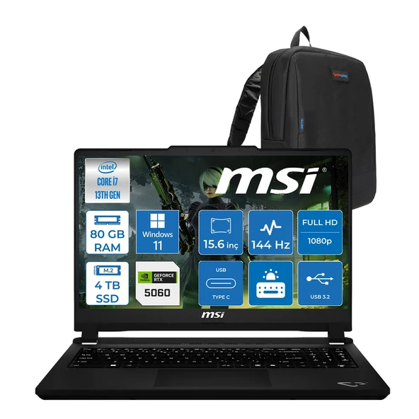 Msi Cyborg 15 Max C13WF-065XTR Intel Core I7 13620H 80GB Ddr5 4tb SSD Geforce RTX5060 100W Gddr7 8gb Windows 11 Home 15.6" IPS Fullhd (1920X1080) 144Hz Oyuncu Bilgisayarı 065XTRH35 + Zetta Çanta ürün görseli 1