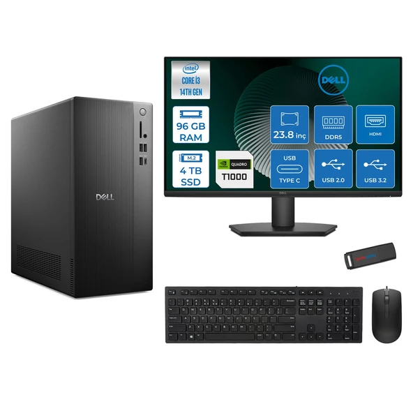Dell Tower ECT1250 Intel Core I3 14100 96GB Ddr5 4tb SSD 4GB/T1000 23.8" Mon WIN11HOME Kurumsal Masaüstü Bilgisayar T1003ECT125014M23H32 + Zettausb ürün görseli 1