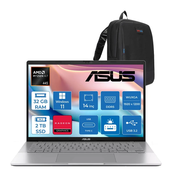 Asus Vivobook M3407GA Amd Ryzen Aı 7 445 Aı 32GB Ddr5 2tb SSD 14.0-Inch, Wuxga (1920 x 1200) OLED 0.2ms 300NITS WIN11PRO Taşınabilir Bilgisayar WSF013P14+ZETTAÇANTA ürün görseli 1