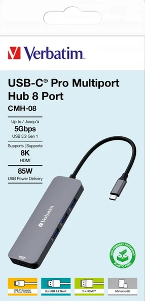 Verbatim Verbatım 32151 Usb-C Pro 8 Port Çok Bağlantılı Hub Cmh-08 ürün görseli 1