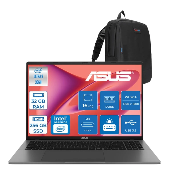 Asus Vivobook S16 (S3607AA) Intel® Core™ Ultra 9 386H Aı 32GB Ddr5 256GB SSD 16.0-Inch, Wuxga (1920 x 1200) OLED 0.2ms 300NITS Freedos Taşınabilir Bilgisayar WSH103F11+ZETTAÇANTA ürün görseli 1