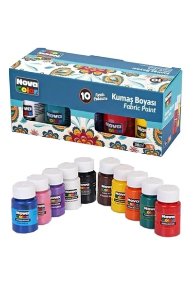Nova Color Fabric Painting Colours Kumaş Boyası tüp 30 ml 10 Adet Renk Set Kıyafet Elbise Çanta Ayakkabı Boyası ürün görseli 1