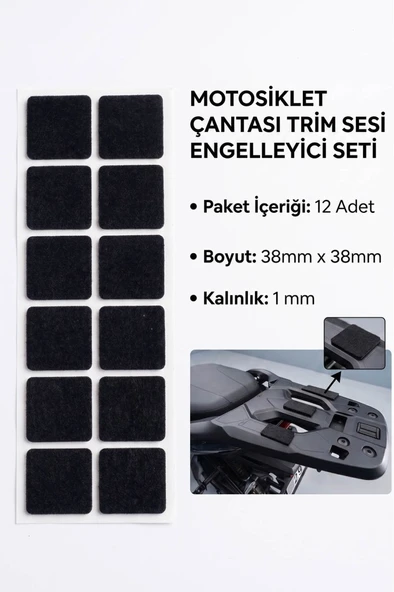 Motosiklet Çantası Trim Sesi Engelleyici Yapışkanlı Kauçuk 38mm Kare Siyah ürün görseli 1