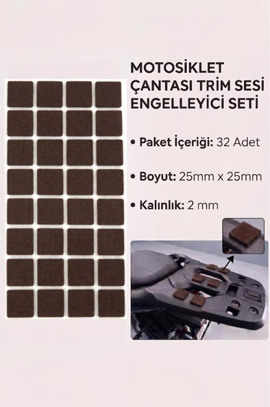 Motosiklet Çantası Trim Sesi Engelleyici Yapışkanlı Kauçuk 25mm Kare Kahverengi ürün görseli 1