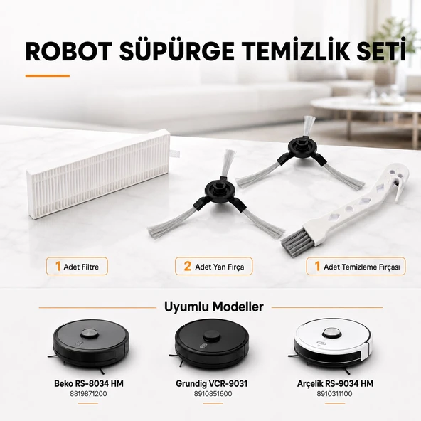 RS8034HM, VCR9031HM, RS9034HM Robot Süpürge Aksesuar Seti; Arçelik, Beko, Grunding İle Uyumlu ürün görseli 1