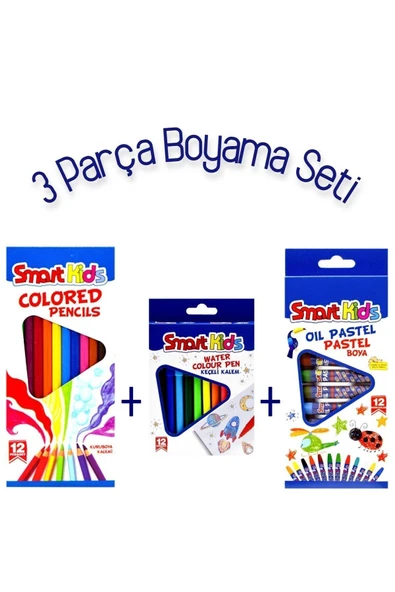 Smart Kids Pastel Boya Kalemi 12'li + Kuru Boya Kalemi 12'li + Keçeli Boya Kalemi 12'li ürün görseli 1