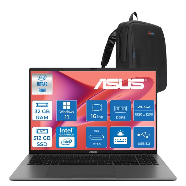 Asus Vivobook S16 (S3607AA) Intel® Core™ Ultra 9 386H Aı 32GB Ddr5 512GB SSD 16.0-Inch, Wuxga (1920 x 1200) OLED 0.2ms 300NITS WIN11HOME Taşınabilir Bilgisayar WSH103H12+ZETTAÇANTA ürün görseli 1