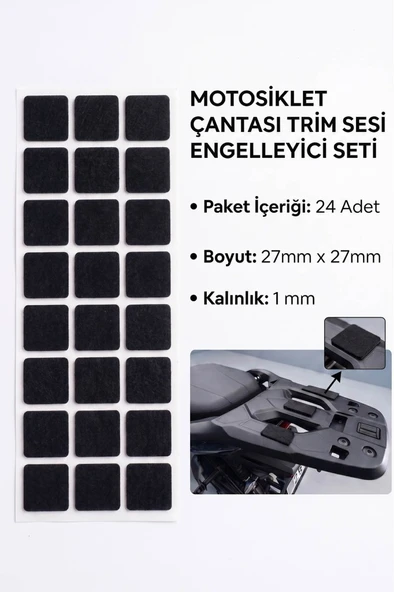 Motosiklet Çantası Trim Sesi Engelleyici Yapışkanlı Kauçuk 27mm Kare Siyah ürün görseli 1