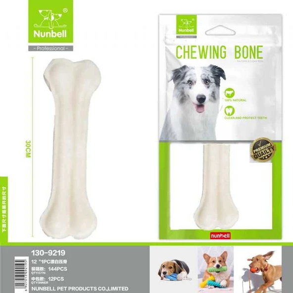 Nunbell Deri Pres Köpek Kemiği Beyaz 30 Cm ürün görseli 1