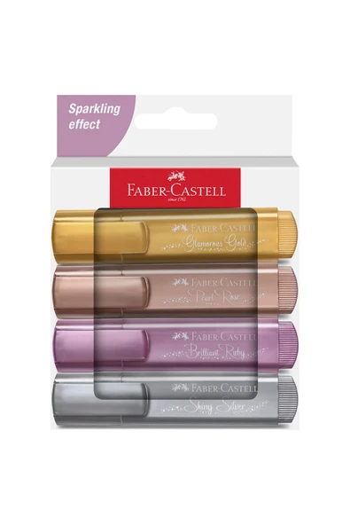 Faber Castell Metalik 4'lü Karton Kutu Fosforlu Kalem Seti, Şık ve Parlak Renkler ürün görseli 1
