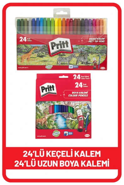 Pritt 24'lü Keçeli Kalem 24'lü Uzun Kuru Boya Kalemi ürün görseli 1