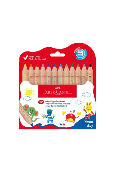 Faber Castell Natural Jumbo Boya Kalemi, Yarım Boy, 12 Farklı Renk, Eğitim & Hobi, Ergonomik, Kalemtıraş Hediyeli ürün görseli 1
