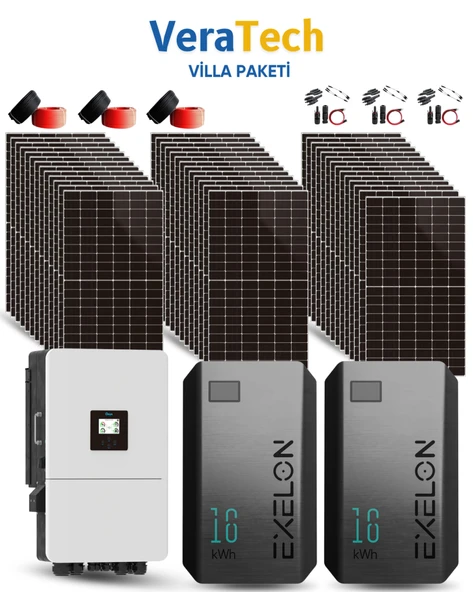 VeraTech 20kW Villa Solar Paketi - 600W TOPCon Half Cut Güneş Paneli, 20kW Hibrit İnverter, 30kW Lityum Batarya ürün görseli 1