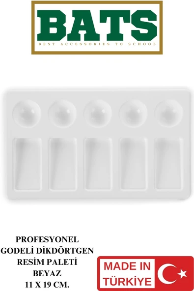 BATS PROFESYONEL GODELİ DİKDÖRTGEN RESİM PALETİ BEYAZ 11 X 19 CM. ürün görseli 1