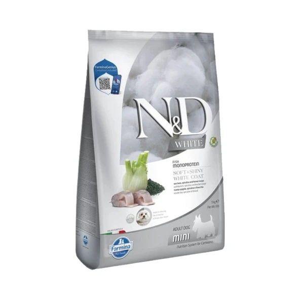 N&D WHITE DOG SEA BASS SPIRUL FENN ADULT MINI 5 KG ürün görseli 1