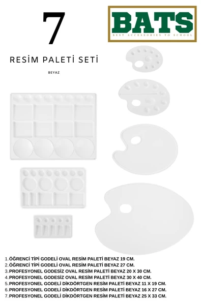 BATS PROFESYONEL RESİM PALETİ SETİ 7 ADET ürün görseli 1