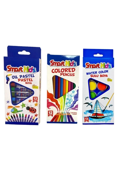 Smart Kids 12 Renk Boyama Seti Kuru Sulu Pastel 3lü Ekonomik ürün görseli 1
