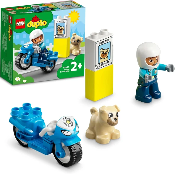 LEGO DUPLO 10967 Kurtarma Polis Motosikleti – 2 Yaş ve Üzeri Çocuklar için Eğitici Hediye Fikri, Motosiklet ile Polis Memuru ve Köpek Minifigürleri İçeren Yaratıcı Oyuncak Yapım Seti (5 Parça) ürün görseli 1