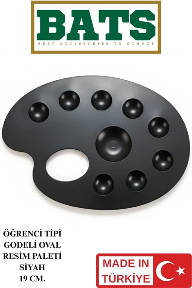 BATS 19 CM. GODELİ OVAL RESİM PALETİ SİYAH ürün görseli 1