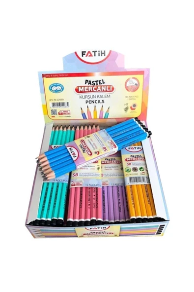 Fatih Köşeli Mercanlı Kurşun Kalem 12'li Pastel Renkler Mor Gövde ürün görseli 1