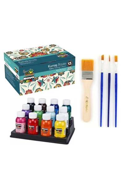 Nova Color Fabric Painting Colours Kumaş Boyası tüp 30ml 12 Renk Set Kıyafet Elbise Çanta Ayakkabı ve Fırçalı ürün görseli 1