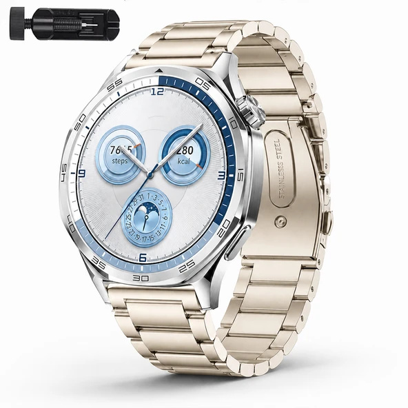Huawei Watch GT5 46mm İle Uyumlu Katlanır Klipsli Paslanmaz Çelik Saat Kordonu  Starlight ürün görseli 1