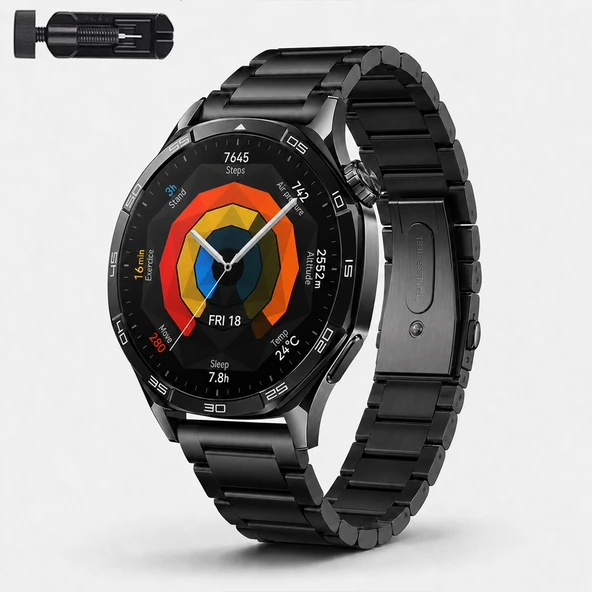 Huawei Watch GT5 46mm İle Uyumlu Katlanır Klipsli Paslanmaz Çelik Saat Kordonu  Siyah ürün görseli 1
