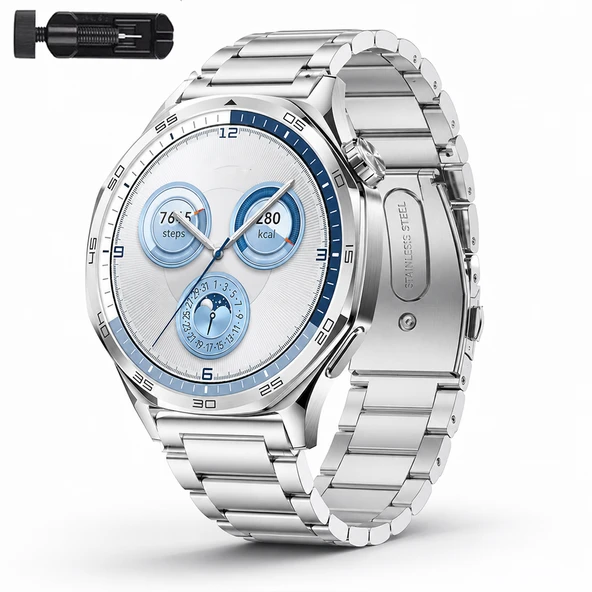 Huawei Watch GT5 46mm İle Uyumlu Katlanır Klipsli Paslanmaz Çelik Saat Kordonu  Gümüş ürün görseli 1