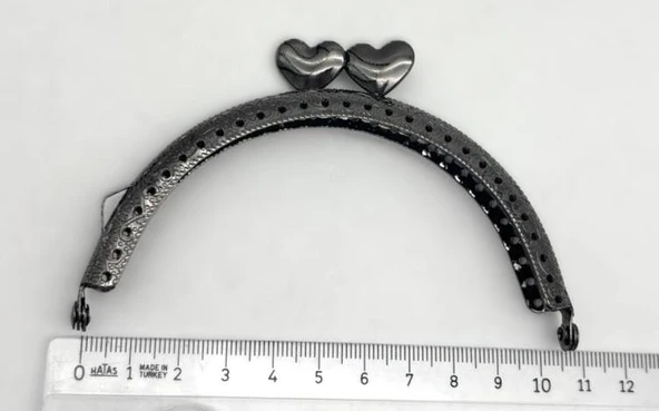 Angel Çanta Aksesuar 10.5 cm Oval Cüzdan Klipsi Cüzdan Bursu Füme Renk Kalpli Model ürün görseli 1