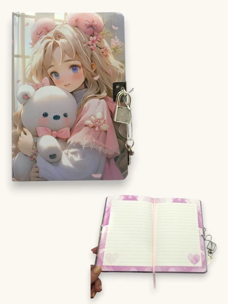 Kore Kız Hatıra Defteri (Günlük) Kilitli Defter 80 yaprak - Pembe ürün görseli 1