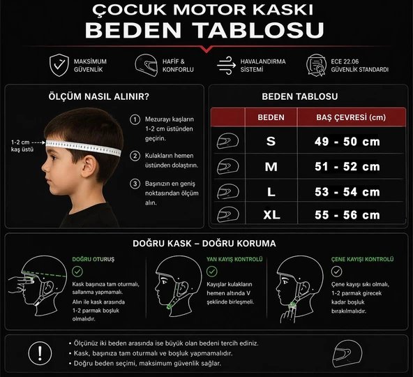 KASK KAPALI 802 ÇOCUK ECE BELGELİ- MAT SİYAH - Resim 4