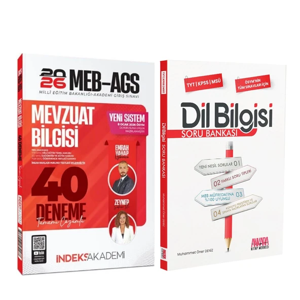 İndeks Akademi 2026 MEB AGS Mevzuat Bilgisi 40 Deneme ve AKM Dil Bilgisi Soru Bankası Seti 2 Kitap ürün görseli 1