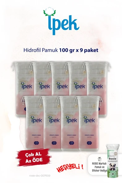 İpek 100 gr. Hidrofil Pamuk 9 Paket ve ROSIE ürün görseli 1
