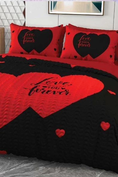 Love You Mikro Saten 3D Dijital Baskılı Dört Mevsim Çift Kişilik Nevresim Takımı ürün görseli 1