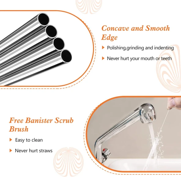 31 cm Ekstra Uzun Paslanmaz Çelik Pipet Seti – 3 Parça (Eğri + Düz + Fırça) ürün görseli 1