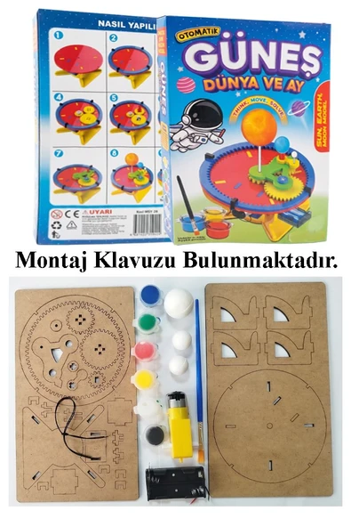 Güneş Dünya Ay Modeli Otomatik Pilli 1 Paket Ahşap Dünya Güneş Ay Maketi Haraketli Boyanabilir Deney Etkinlik Bilim Hobi ürün görseli 1