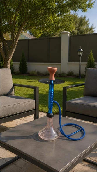 Nargile Takımı 65 cm Büyük Boy Lüx Cam Nargile Seti – Modern Mavi Tasarım | Balkon & Teras Kullanımına Uygun ürün görseli 1