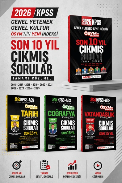 İndeks 2026 KPSS Çıkmış Sorular Son 10 Yıl & KPSS Tarih Coğrafya Vatandaşlık Çıkmış Sorular Seti ürün görseli 1